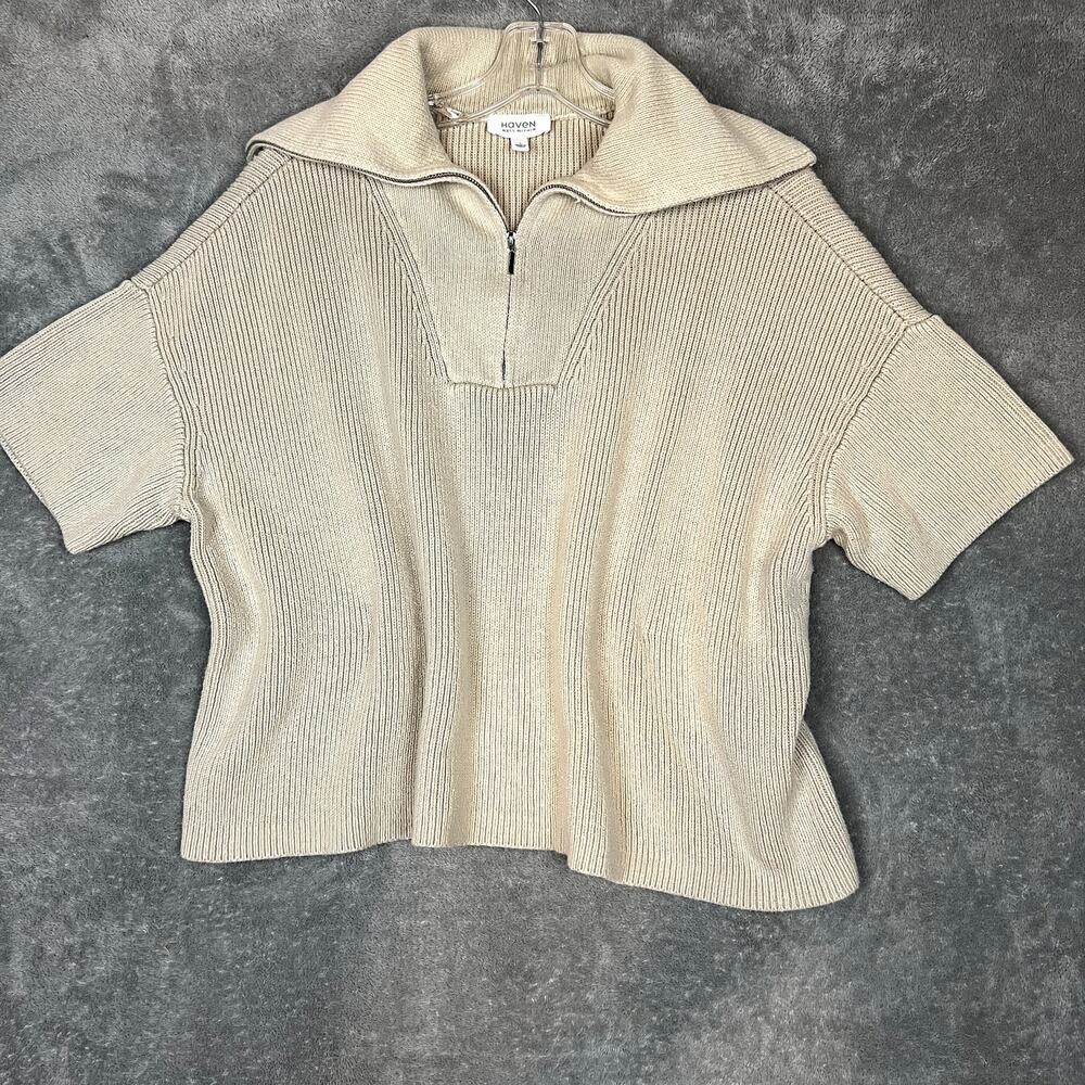 Haven Well Within Beige Knit Sweater Shirt Womens L Quarter Zip Beige Minimalist